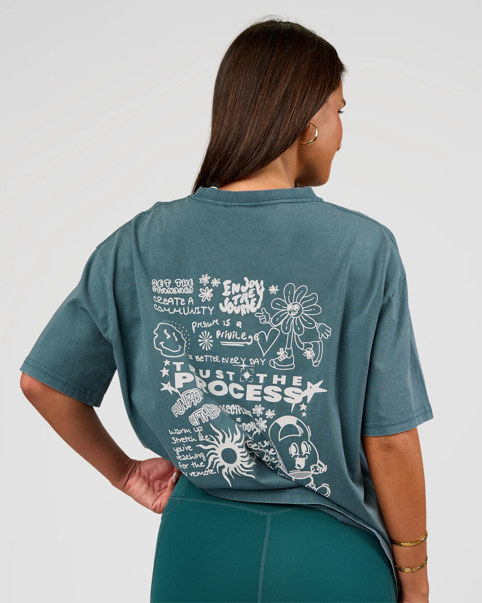 Built On Values Oversized Washed Tee - Transformative Teal Washed-White