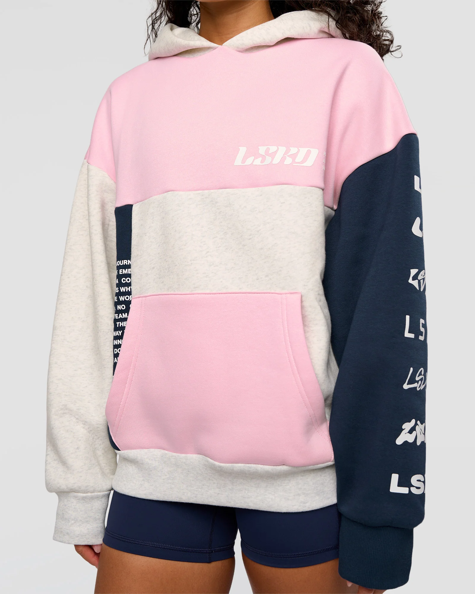 Deconstructed Fleece Hoodie - Grey Marl-Marshmallow-Navy - Image 11