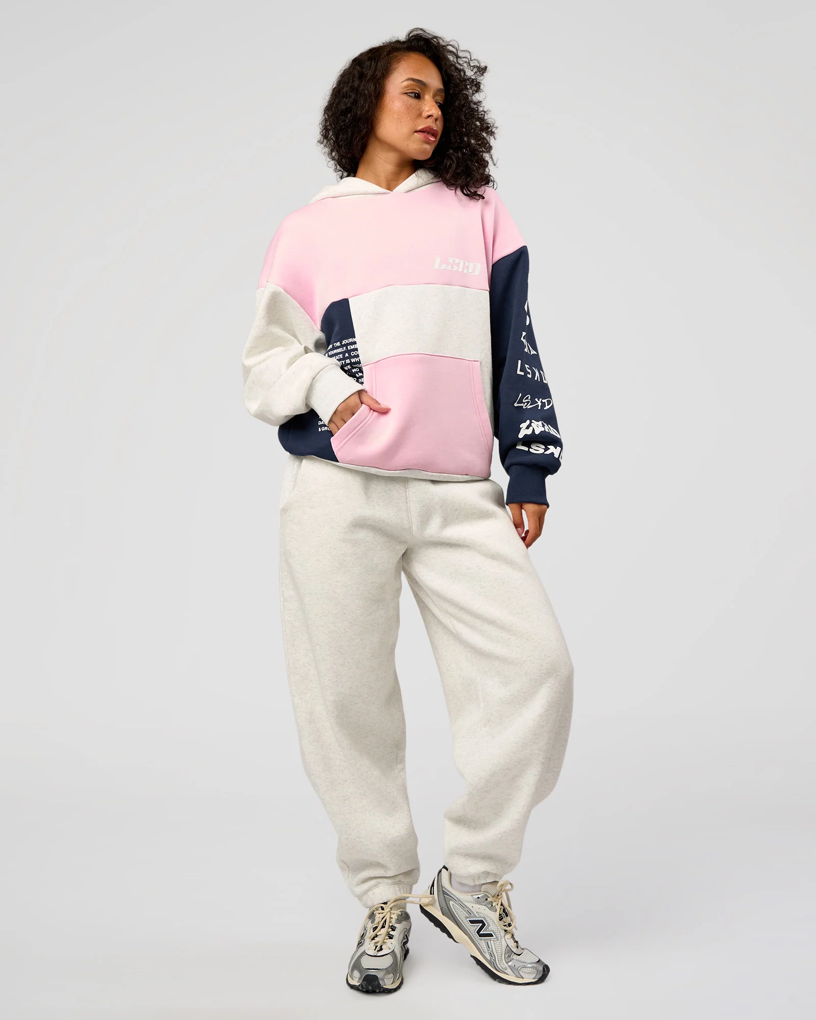 Deconstructed Fleece Hoodie - Grey Marl-Marshmallow-Navy - Image 12