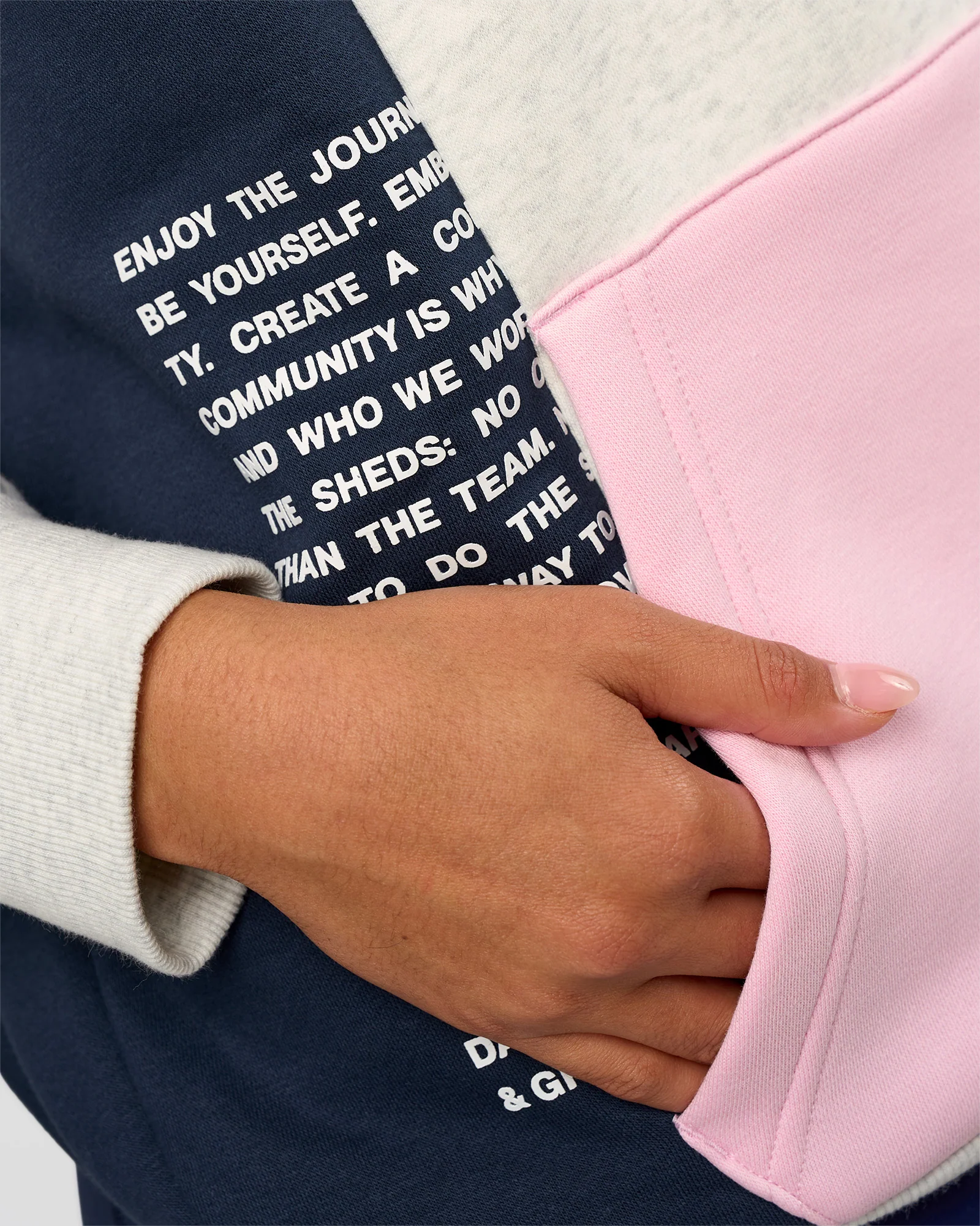 Deconstructed Fleece Hoodie - Grey Marl-Marshmallow-Navy - Image 5
