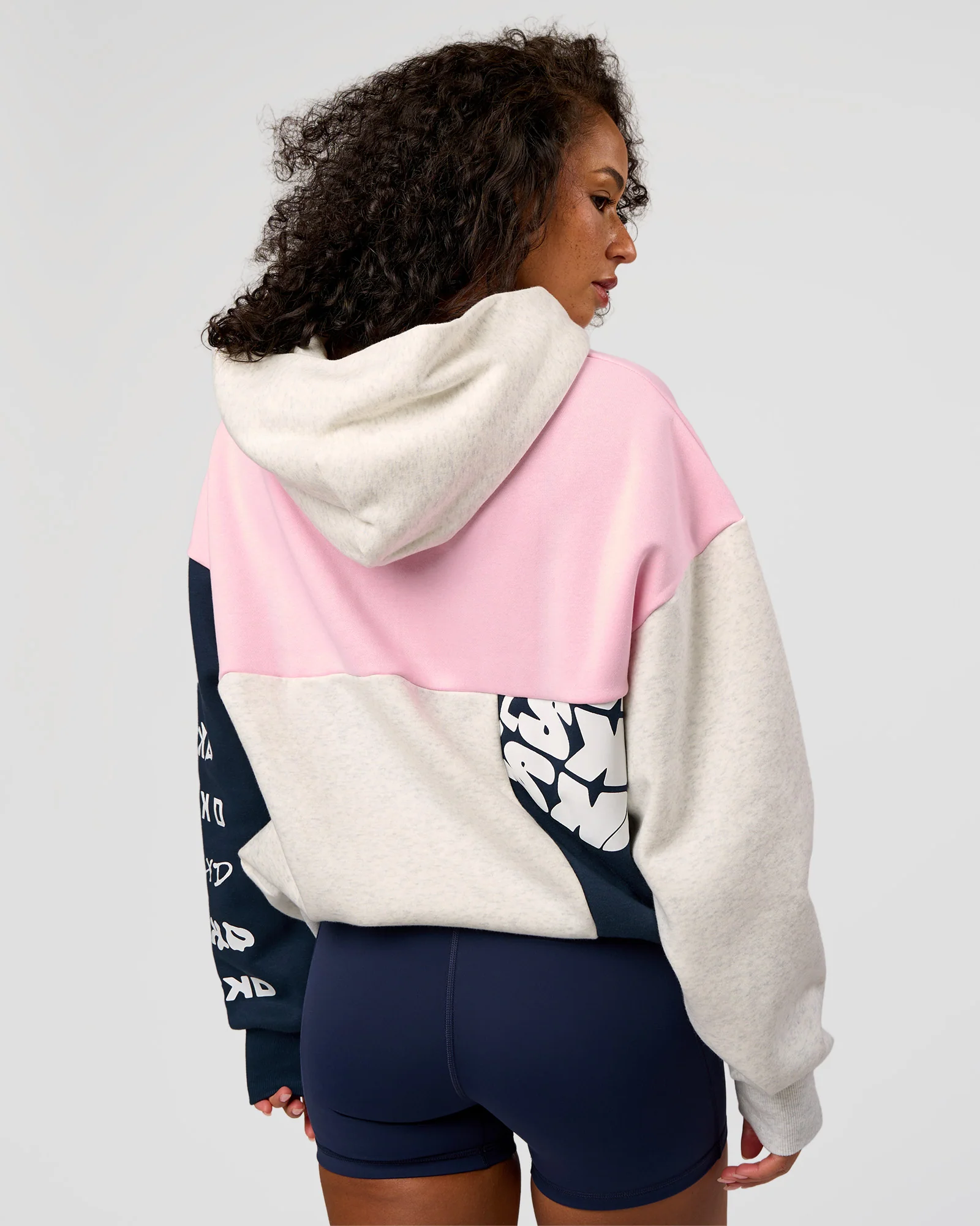 Deconstructed Fleece Hoodie - Grey Marl-Marshmallow-Navy - Image 8