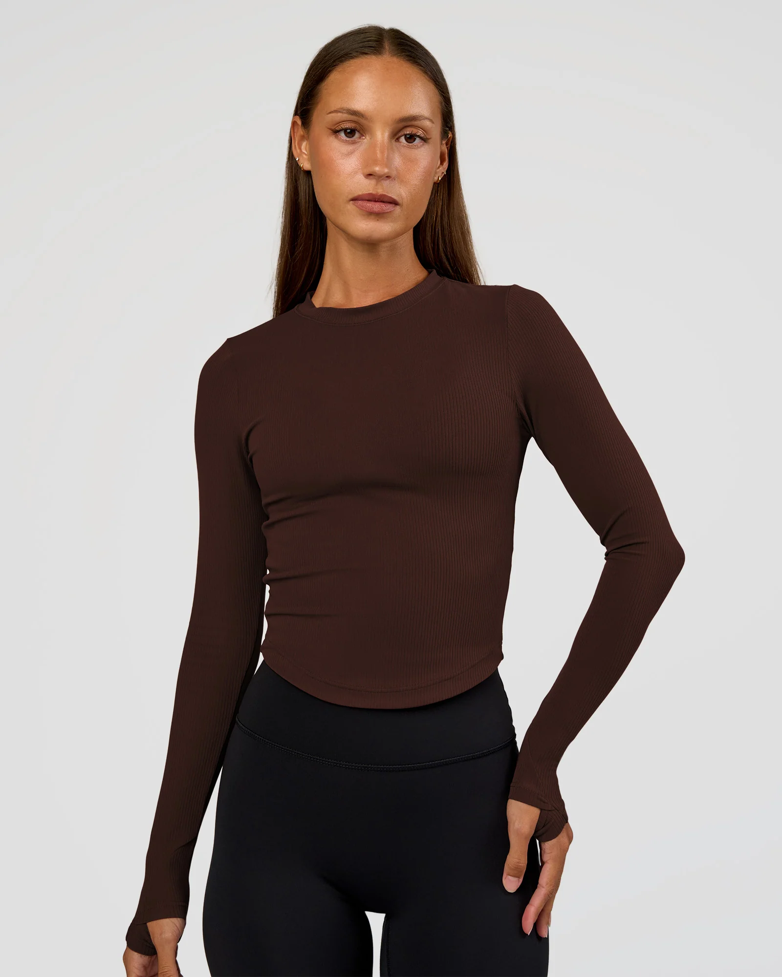 Flow Rib Long Sleeve Tee - Hot Chocolate
