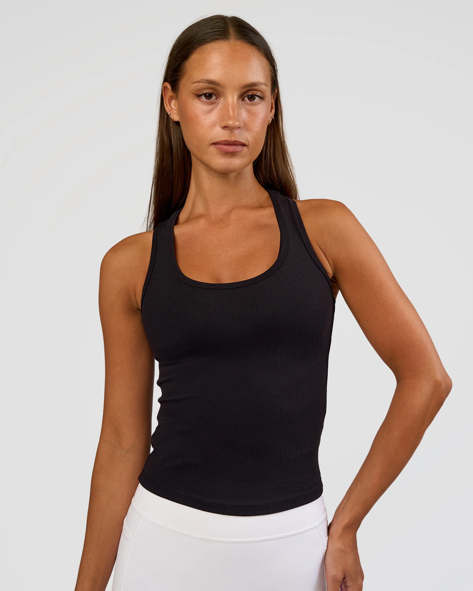 Flow Rib Scoop Neck Tank - Black