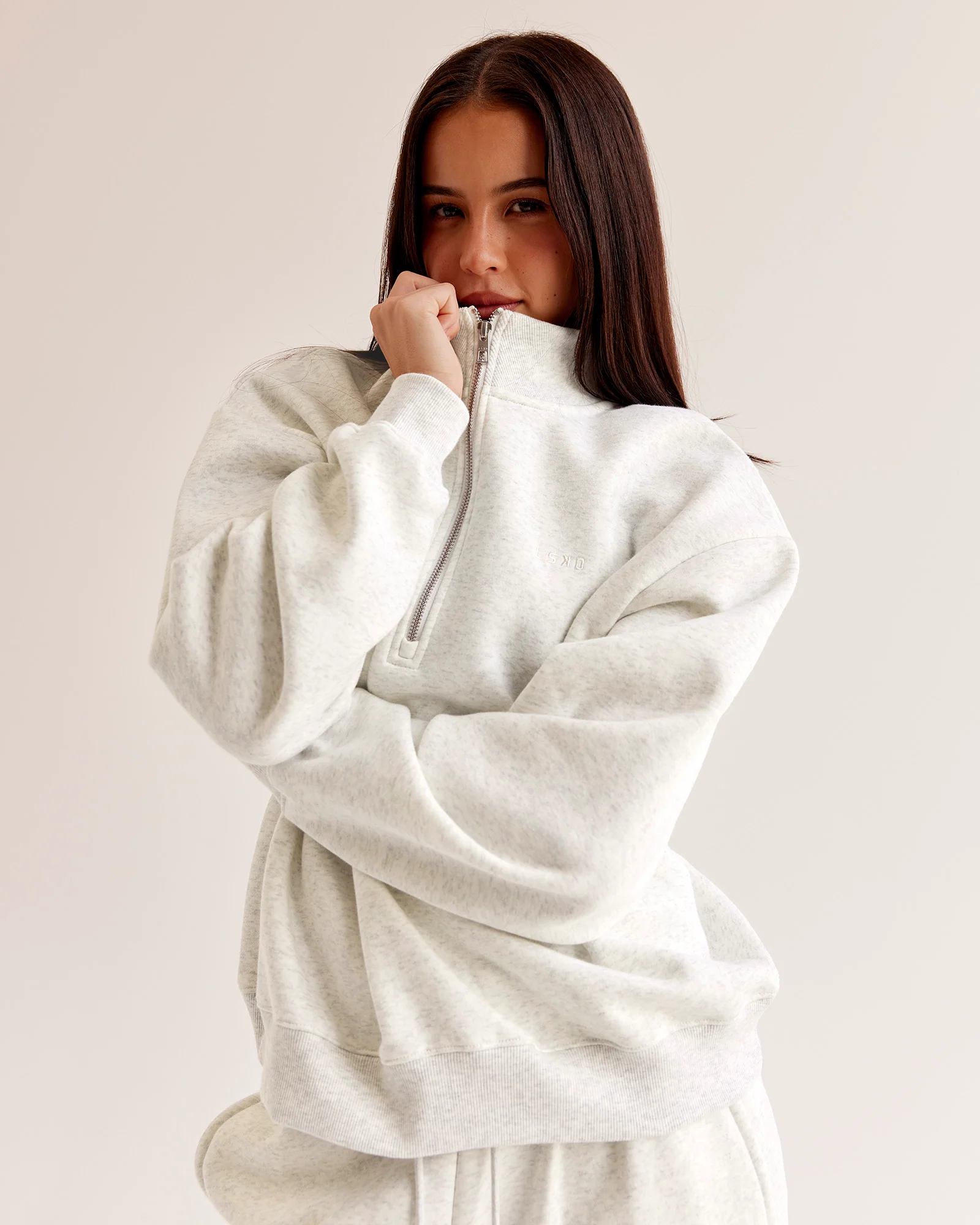 Go-To Oversized Quarter Zip Sweater - Silver Marl
